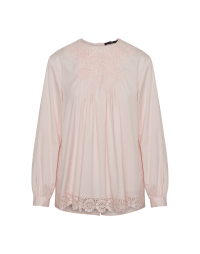 PURITY: Pink full flared shirt with lace applique and pleats