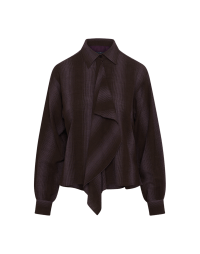 HYMN: Camicia marrone a righe viola con jabot asimmetrico