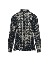 GRACIOUS: Soft shirt in navy and ivory floral and houndstooth print fusion
