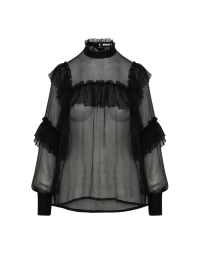 CARNIVAL: Multi ruffle blouse in sheer black silk creponne