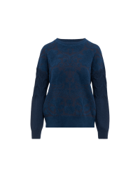 CAPRICIOUS: Crewneck sweater in navy blue jacquard and crochet knit