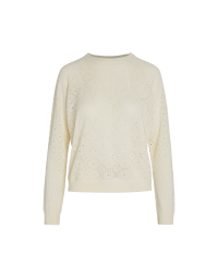 ALLUSION: Ivory crewneck sweater with curved panels of open stitchwort.