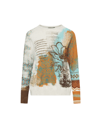 LEAGUE: Ivory ombre shaded sweater with orange, bright blue with digital print