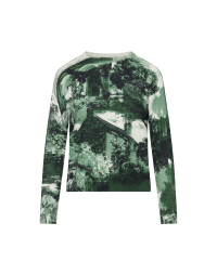 MUST HAVE: Fine cotton knit sweater with multi-tonal green landscape print
