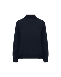 TAUT: Navy mock turtleneck sweater with ruffle at hem