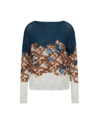 NARRATE: Navy and grey boat neck sweater with floral print