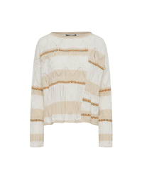 BICKER: Boat neck sweater mis-matched stitch and stripe