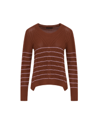 REALIZE: Brown sweater with directional cabling and ivory horizontal stripes