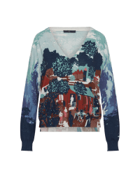 HUDDLE: V-neck sweater with a multi-colour landscape print