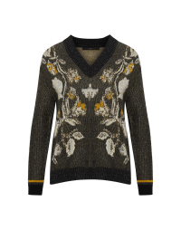 ENCORE:  V-neck sweater with stylised floral pattern