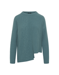 FRIENDSHIP: Aqua blue asymmetric sweater in cable and cob stitches