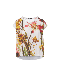 PICTURESQUE: T-shirt in jersey di cotone tinta unita e stampa fotografica floreale