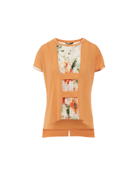 ROMANCE:  Orange cotton t-shirt with inset floral panel
