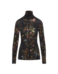 MOMENTUM: Black roll neck top in digitally printed floral jersey