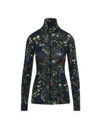 MOMENTUM: Navy roll neck top in digitally printed floral jersey