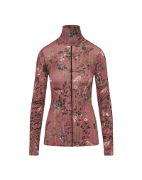 MOMENTUM: Dark pink roll neck top in digitally printed floral jersey