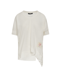 SUBTRACT: T-shirt asimmetrica avorio con retro in georgette