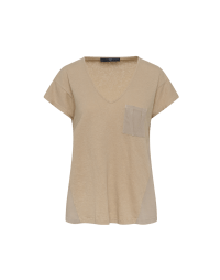 ECHO: T-shirt in jersey beige con inserti in georgette