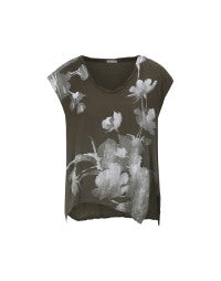 DAUB: T-shirt con stampa floreale su fondo oliva scuro