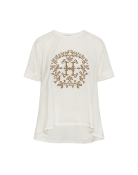 INSIGNIA: Ivory t-shirt with lace insert and embroidery