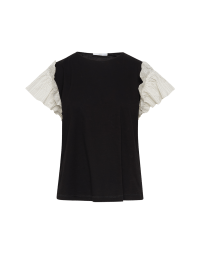 SPIRIT: Black t-shirt with ruffle cap sleeves