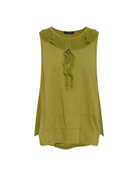 TIMID: Green jersey top with georgette flounces