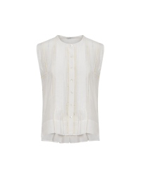 UPFRONT: Ivory sleeveless top with pintucks and ribbon lace