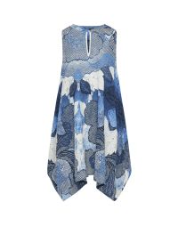 AFFABLE: Sleeveless tunic in blue floral printed cotton crêpe