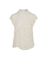 HIT-IT-OFF: Ivory top with ruffle neckline and decoration