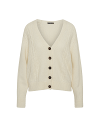 WIDE AWAKE: Ivory V-neck cardigan in cable and cob stitches