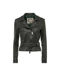 SPEEDSTER: Dark green biker jacket with contrast stitching