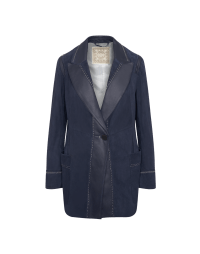 ELEVATE:  Luxury navy leather and suede long-line jacket
