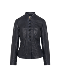 INDIVIDUAL: Stand collar jacket in navy nappa leather
