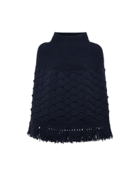 FIASCO: Fringed poncho in navy wool knit 