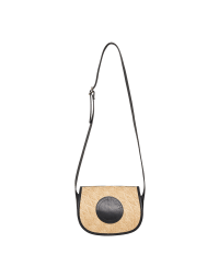 FLAUNTER: Shoulder bag in black leather and natural raffia