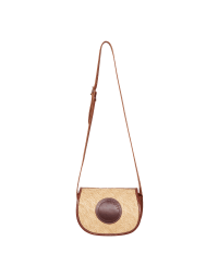 FLAUNTER: Shoulder bag in chestnut leather and natural raffia