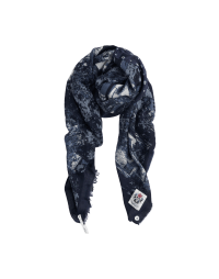 MAGNETIC: Navy blue wool and silk scarf with landscape pattern