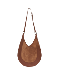 RELAUNCH: Brown rounded shoulder bag in leather and suede