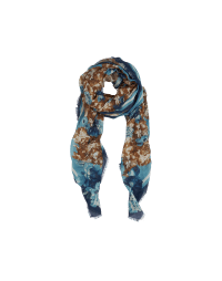 SEASONAL: Scarf with stripes and navy and brown floral pattern