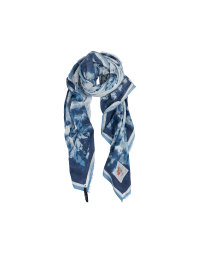 PARADISO: Scarf with pale blue stripe border and floral pattern