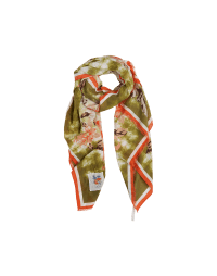 PARADISO: Scarf with pale orange stripe border and floral pattern