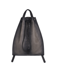 BOASTFUL: Drawstring backpack in grey shaded and studded leather