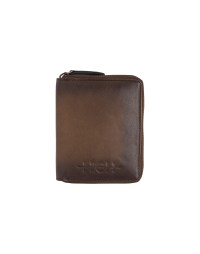 DELVE: Square folded wallet in brown shaded leather
