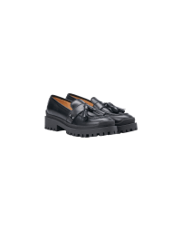 SCAMP: Black tassel front loafer with commando sole