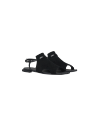 COMMEND: Flat sandals in black leather with suede