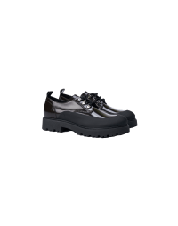 SCARPE: Brown commando shoe in patent and rubber