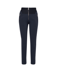 MINIMALIST: Navy pant in tech jersey with white floral overprint down one leg