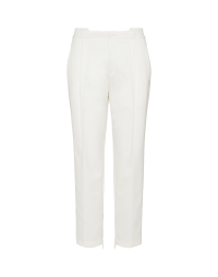SPECIFIC: White mid-waisted pants with a pleated waistband