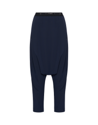 SKIRMISH: Sarouel-style pants in navy tech satin