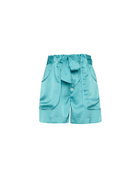 BY-THE-WAY: Shorts azzurri a vita alta in raso tecnico